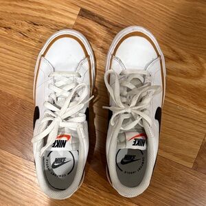 Nike Kids White and Black Sneakers with Tan Accents - gently worn